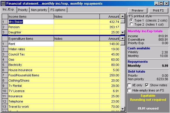 Financial statement screenshot